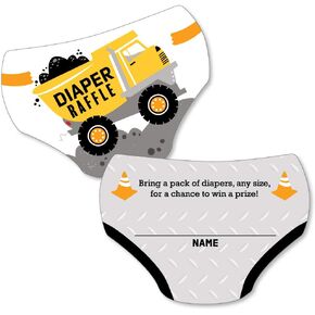 Big Dot of Happiness Dig It - Construction Party Zone - Diaper Shaped Raffle Ticket Inserts - Baby Shower Activities - Diaper Raffle Game - Set of 24