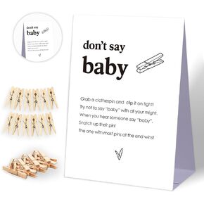 Don't Say Baby Baby Shower Game,Baby in Bloom Baby Shower Decorations,Mini Clothespins for Baby Shower,Neutral Baby Shower Decorations,Little Cutie Baby Shower,1 Sign & 50 Mini Clothespins Set-D1
