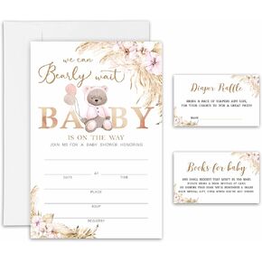 دعوات استحمام الطفل، وتذاكر يانصيب الحفاضات وبطاقات طلب كتاب استحمام الطفل، لوازم الحفلات التي تكشف عن جنس الطفل على شكل زهور الدب بوهو، وديكورات حمام الطفل المحايدة للجنسين - 25 مجموعة (YQKTZ-013) in Kuwait