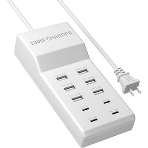 USB Charger, Csevanli 100W 10 Port USB Charger Station for Multiple Devices Fast USB Power Strip USB C Charger Block Charging Hub for iPhone 15/14 Pro Max,iPad Pro,Switch,Galaxy S21 (Black)