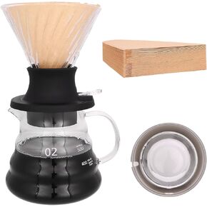 Lorpect Pour Over Coffee Maker, V60 Drip Filter with On/Off Switch Silicone Glass Filter with 360 pcs V60 Paper Filter, Borosilicate Glass Coffee Cup, 17.6 oz/500 ml Drip Coffee Brewer