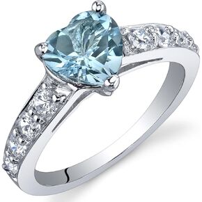 PEORA Swiss Blue Topaz Heart Promise Ring for Women 925 Sterling Silver, Natural Gemstone Birthstone, 1.50 Carats Heart Shape 7mm, Comfort Fit, Sizes 5 to 9