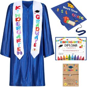 Wesiti Kindergarten Graduation Cap Gown Stole Set with Tassel Bracelet Certificate Graduation Kit Gifts for Kids