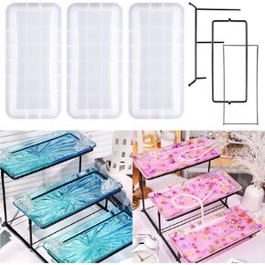 LET'S RESIN 3 Tiered Tray Silicone Molds for Epoxy Resin, Resin Tray Molds Kit with Metal Stand, Rectangle Resin Molds Silicone for Home Decor, Resin Casting, Resin Craft Display, Jewelry Holder in Saudi Arabia