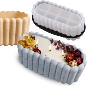 Wehous Box Resin Mold Oval Striped Candle Holder Silicone Mold Container Bowl Storage Silicone Resin Mold Plant Resin Concrete Cement Mold DIY Art Casting Craft Jewelry Pen Trinket Holder Home Decor