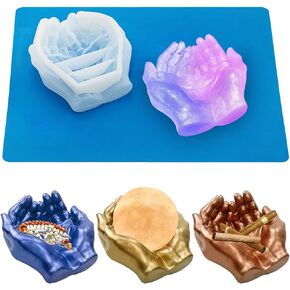 AFUNTA Hands Shape Resin Mold, Resin Tray Mold Storage Box Mold with 1 Silicone Pad, for Jewelry Storage, Candle Holder Molds, DIY Home Decoration Crafts