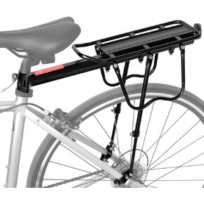 Rear Bike Rack Bike Cargo Rack 110Lb Capacity Bike Rear Rack Universal Adjustable Bike Back Rack, Cycling Equipment Stand Footstock with Reflective Logo