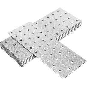 6 Pcs Tie Plate Bracket Flat Length 8⅛", Carbon Steel Width 3" Metal Joint Thickness 2mm Flat Mending Repair Plate Corner Brace Heavy Duty Strap for Trusses Wood Timber , Light Gauge Steel Framing