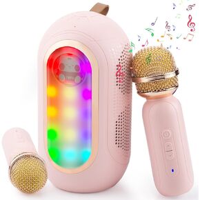 Adamantite Karaoke Machine for Kids and Adults, Capsule Mini Portable Kids Microphone - Bluetooth Speaker with 2 Microphones, Home Party Karaoke Speaker, Birthday Gift (Pink)