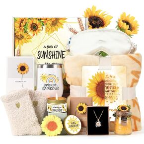 Sending Sunshine Gift, Sunflower Gifts for Women, Care Package, Birthday Gifts Box, Get Well Soon Gifts Basket Thinking of You Gift for Women, Friend, Sister, Mom with Inspirational Blanket