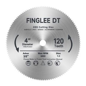 4 Inch HSS Circular Saw Blade, 120 Teeth High Speed Steel Cutting Disc for Wood, Plastic, Acrylic, Cooper, Steel, 3/8" Arbor, More Teeth for Finer Cutting