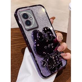 for Samsung Galaxy A05 Case for Women Cute Hidden Rabbit Bunny Mirror Stand,Plating Girly Glitter Gradient Layer Crystal Clear Soft Silicone Shockproof Phone Case for Samsung A05 Purple