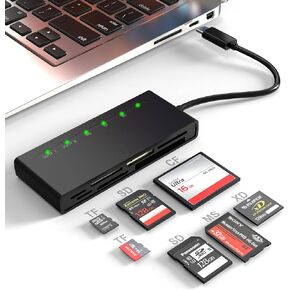USB C Multi Card Reader, SD/TF/CF/XD/MS Type-C 5Gps High Speed 7-in-1 XD Picture Card Reader for SDXC SDHC TF Micro SD CF MS MMC Card, Sony Memory Stick Pro Duo Adapter Read 5 Cards Simultaneously