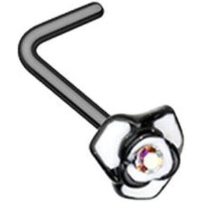 Covet Jewelry Black Blooming Rose L-Shape Nose Ring