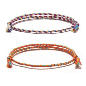 Men's Bracelets Boho Women's Bracelets 2 Pieces Handmade Rainbow Bracelets, Beach Surfer Braided Bracelets, Holiday Ornament Bracelets, Best Gifts for Christmas Bracelets (Orange + blue and white)
