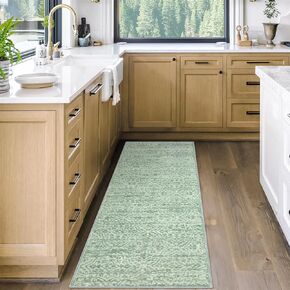 Morebes Vintage Rug Runners for Hallways 6 Feet Non Slip,Kitchen Runner Rugs Non Skid Washable,Soft Non Shedding Distressed Floral Long Bathroom Rugs Runner for Laundry Room,Green