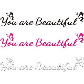 Worximmii 3×You Are Beautiful Rearview Mirror Decal,Butterfly Vanity Mirror Stickers,Rear View Mirror Vinyl Decal, Car Accessories Decal,Car Decal Gifts For Women, Self-adhensive Decal(All 3 Colors) in Kuwait