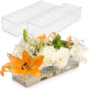 2 Pack Leak-Proof Wave Design Acrylic Long Vases for Centerpieces - 24" Clear Flower Rectangle Vase as Floral Centerpieces for Tables, Long Flower Vase with 12 Holes as Flower Arrangement Holder