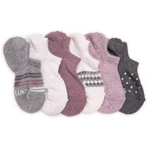 MUK LUKS Women's 6 Pack No Show Socks, Grey/Purple, OS
