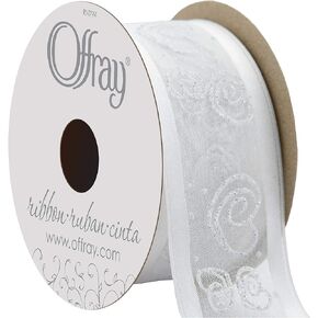 Offray, White Wired Edge Swirl Heart Craft Ribbon, 1 1/2-Inch x 9-Feet
