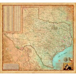 Antiqued Texas Wall Map - Paper 39"w x 36"h