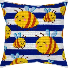Brvsk Ferine Stamped Cross-Stitch Kit for Adults and Beginners — Honey Bees 16″ × 16″ with Clear, Precise Printed Design on Cotton Canvas; Includes 2 Needles, Yarn, and Easy-Read Chart