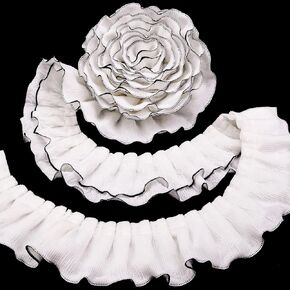 ZNZAKKA White Ruffle Lace Trim 2 Yards Double-Layer Gathered Ruffle Ribbon Pleated Lace Edge Trim for Sewing, Dress, Collar, Wedding