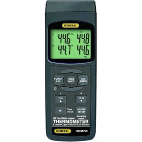 General Tools DT4208SD Data Logging Digital Thermometer with Excel Format SD Card, 12 Channel