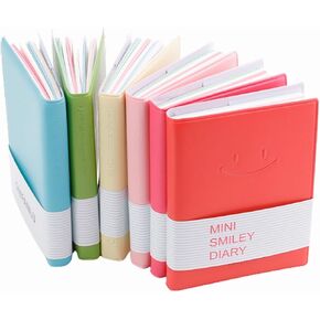 WSNIJFU 6 Pack Small Pocket Notebooks,Mini Cute Notepads Lined Memo with Smiley PU Leather Cover, Portable Notebook Journal Office School Supplies for Students Kids, 100 Sheets (6 Colors,4 x 3 In)