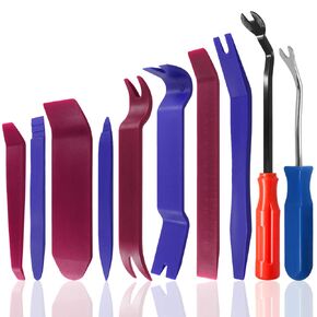 Set of 10, Auto Trim Removal Tools Kit, findTop Car Panel Dash Radio Removal Installer Pry Tools Kit, Upholstery Removal Kit, Fastener Remover Pry Bar Scraper- Blue & Red