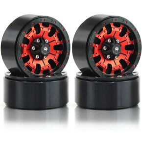 1.9 RC Beadlock Wheels Rims with 12mm Hex 1.9 Inch Metal Wheel Hub for 1/10 RC Crawler Car SCX10 SCX10 II 90046 SCX10 III TRAXXAS TRX4 Axial Tamiya CC01 D90 1.9 RC Crawler Tires 4PCS (Red)