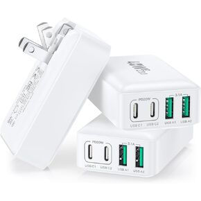 شاحن USB C مسطح، 3 عبوات 40 وات 4 منافذ PD3.0 نحيفة من النوع C شحن سريع مع قابس قابل للطي مزدوج USB C ومحول طاقة منفذ USB لـ iPhone 15/15 Pro/ 15 Pro Max/15 Plus، AirPods، iPad، Galaxy