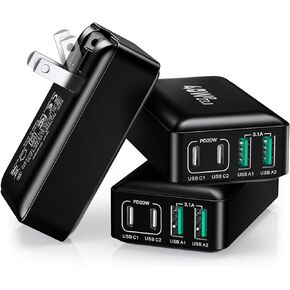 [3-Pack] Flat USB C Wall Charger, 40W Slim Fast USB C Charger Block, 4-Port PD Power Adapter + QC Wall Plug Multiport Type C Charging Block Cube Compatible with iPhone 15 14 13 12 11 Pro Max,Samsung