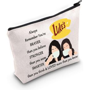WZMPA Luke's Diner Cosmetic Bag Coffee Inspired Gift You Are Braver Stronger Smarter Than You Think Luke's Diner Makeup Zipper Pouch Bag For Women Girls (Always Gil)