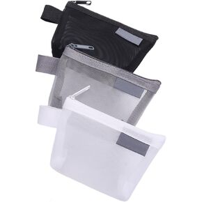 3pcs Portable Square Mesh Storage Bag,Zippered Mesh Cosmetic Bag,Small Square Mesh Coin Purse Travel Storage Carry Pouch (Grey+Black+White)