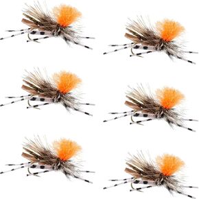 The Fly Fishing Place Feth Hopper Tan Foam Body High Visibility Grasshopper Dry Fly Fishing Fly - 6 Flies - Hook Size 10