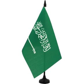علم طاولة المملكة العربية السعودية من AZ FLAG مقاس 5 بوصة × 8 بوصة - علم مكتب المملكة العربية السعودية مقاس 21 × 14 سم - عصا وقاعدة بلاستيكية سوداء