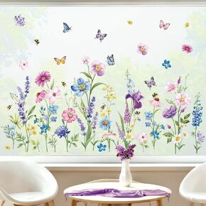 decalmile Spring Easter Garden Flower Double Sided Window Clings Wildflower Purple Floral Iris Butterflies Window Decals Anti-Collision Glass Window Doors Window Stickers Gifts for Her