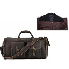Convertible Garment Bag with Shoes Compartment Full Grain Leather Carry on Duffle Bag for Men Women Hanging Weekender Business Suitcase for Travel Suit Coffee