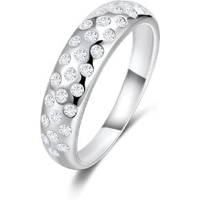 Esbbela 18K White Gold Plated Band Ring for Women Men| Cubic Zirconia Stackable Ring Eternity Wedding Band Cocktail Ring
