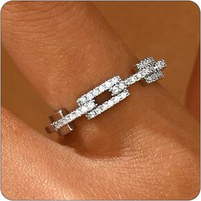 Jewigo Open Stackable Rings for Women 18K Gold Plated Dainty Cubic Zirconia Wave Cuban Link Chain Flower Feather hollow out Adjustable Stacking Rings Wedding Jewelry Gifts for Women Girls