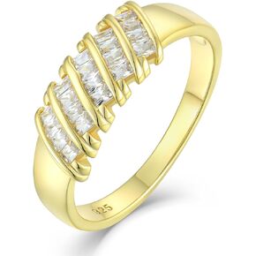 STARCHENIE Slim Signet Ring for Women | Baguette Cut Cubic Zirconia 14K Gold Plated Statement Rings | Lightweight Dainty Ring for Her Size 5-10