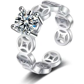 yuruyi 925 Sterling Silver Rings for Women, Cubic Zirconia Adjustable Band Thumb Finger Ring, Statement Stacking Eternity Ring Geometry Shape