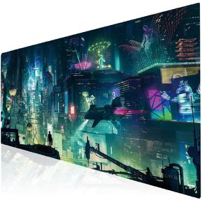 Extended Gaming Mouse Pad, Portable Mat for Keyboard & Mouse with Stitched Edges + Non-Slip Rubber Base (90x40 districtcity003)