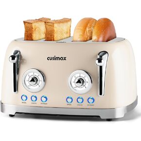 CUSIMAX Toaster 2 Slice with Extra Wide Slots for Bagels, Stainless Steel Toaster with 6 Toast Settings and 4 Functions, Bagel, Cancel, Defrost & Reheat, Removable Crumb Tray, Retro Toaster Black