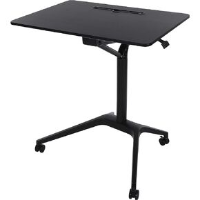 ApexDesk Mobile Pneumatic Laptop Rolling Desk 28" Wide Desktop 33.5" to 45.5" Height Adjustable Sit-to-Stand Ergonomic Design with Tablet Slot & Lockable Wheels for Office & Classroom (28" Top, Black)