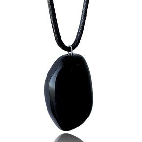 Valeno Men's Natural Oval Crystal Pendant Necklace on Black Cord, Adjustable Stainless Steel Chain, Minimalist Design