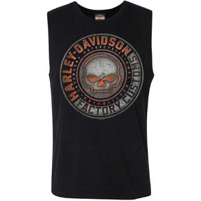 Harley-Davidson Men's Halo Willie G Skull Sleeveless Cotton Muscle Tee, Black