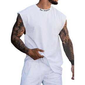 GORGLITTER Men's Letter Graphic T-Shirt Sleeveless Round Neck Summer Tank Top
