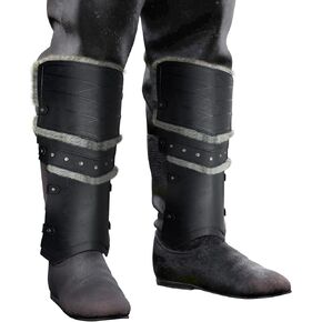 HiiFeuer Medieval Faux Leather Barbarian Leg Gaiters, Vintage Middle Ages Knight Leg Armor, Artificial Fur Shin Guards